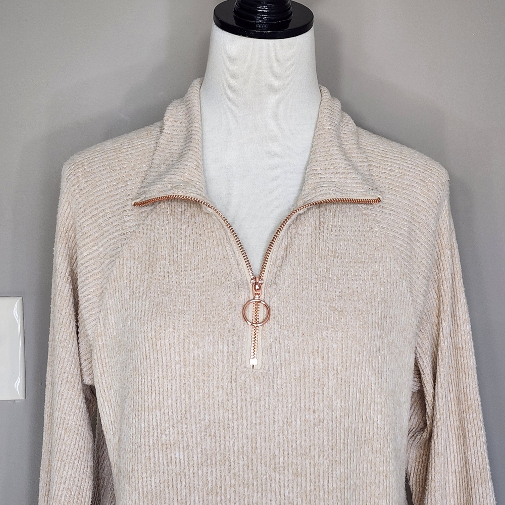 Adyson Parker cream ribbed long sleeve quarter zip top Women's size large - Picture 2 of 16